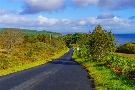 Single Lane Road And Landscape In The Kintyre Peninsula Stock Photo