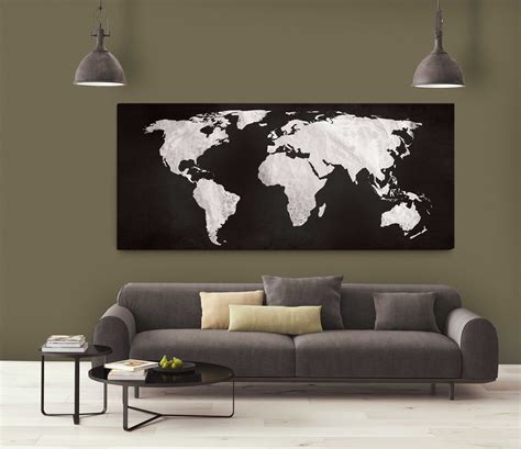 Obraz černobílá Mapa Světa 150x60 Cm 150x60 Cm Obraz Cernobila Mapa