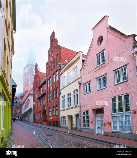The Line Of Preserved Medieval Houses In Altstadt Old Town Of Lubeck