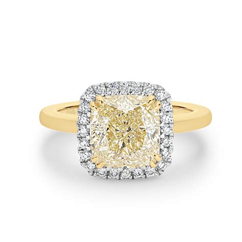 Cushion Cut Halo Yellow Diamond Engagement Ring Gregory Jewellers