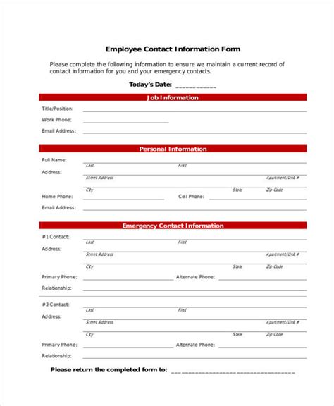 Free 8 Employee Personal Information Forms In Pdf Ms