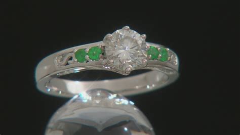 Moissanite And Emerald Platineve Ring 100ctw Dew