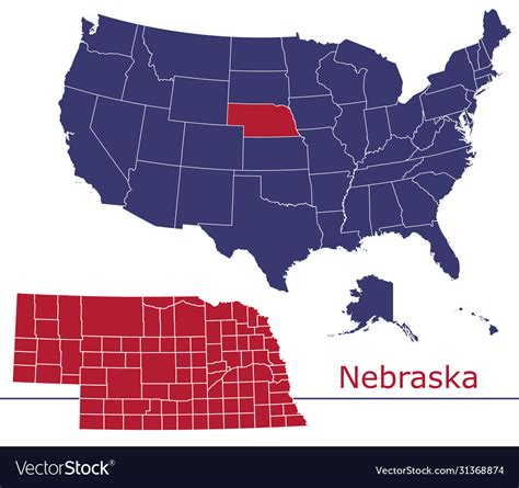 Nebraska Map Counties With Usa Map Royalty Free Vector Image