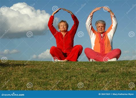 Senior Women Yoga Outdoors Stock Image Image Of Peace 3841969