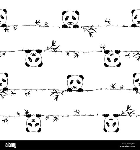Seamless Pattern Cute Little Panda With Branch Bamboo Seamless Pattern