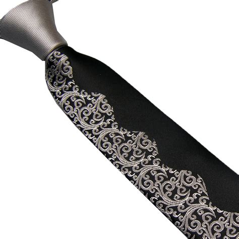 Lammulin Mens Suit Ties New Design Silver Knot Contrast Black With