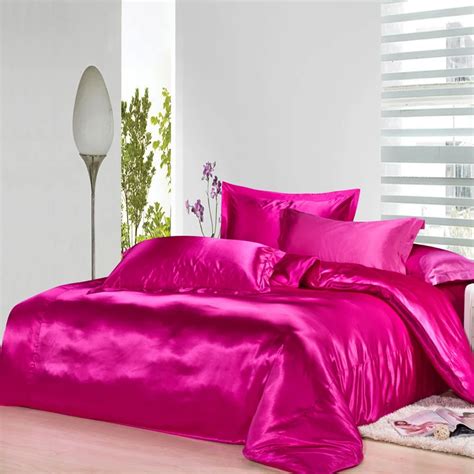 Hot Pink Silk Bedding Set Satin Sheets Luxury Queen Full Twin Quilt Duvet Cover Super King Size