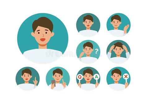 Man Cartoon Character Head Collection Set People Face Profiles Avatars