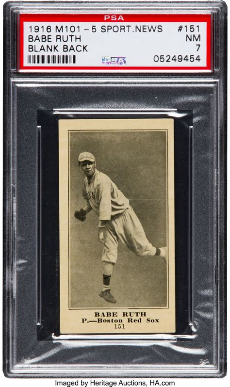 1916 m101 5 blank back sporting news babe ruth rookie 151 psa nm lot 80001 heritage auctions