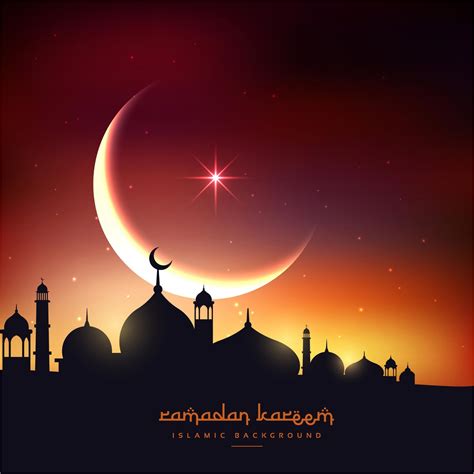 Beautiful Mosque Behind Moon And Star Background Of Ramadan Kareem