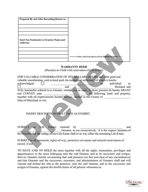 Maryland Life Estate Deed Form For Sale Us Legal Forms