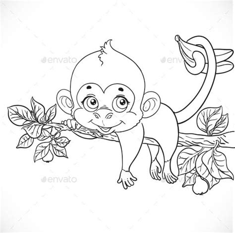 Cute Monkey Lazily Lying On A Branch And Holds Animals Characters
