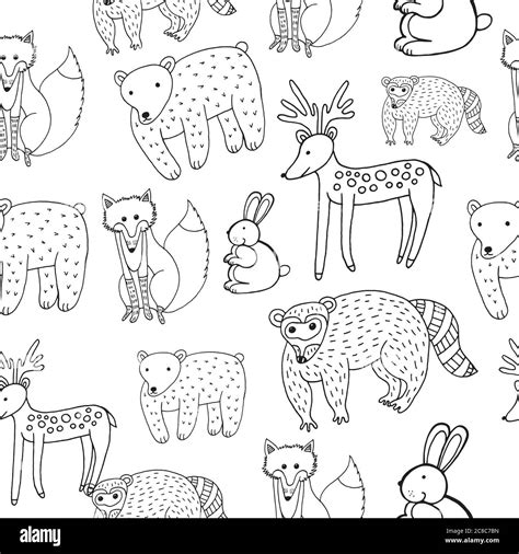 Kids Drawing Of Animals Seamless Pattern Doodle Coloring Page For
