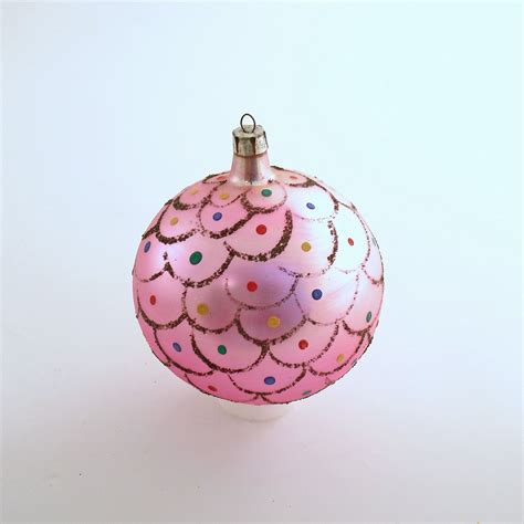 Vintage Christmas Ornament Large Pink Glass Ornament By Efinets On