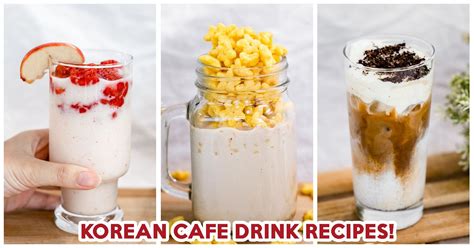 Three Different Types Of Drinks With The Words Korean Cafe Drink Recipes
