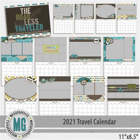 2021 11x85 Travel Calendar Template Digital Art