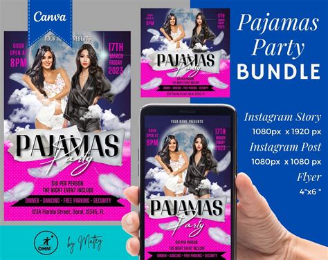 Pajama Party Flyer Template Canva Template Club Dj Party Flyer Night Girls Event Girls Flyer