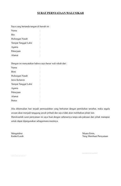 Contoh Surat Pernyataan Menjadi Wali Nikah Surat Permohonan Desain