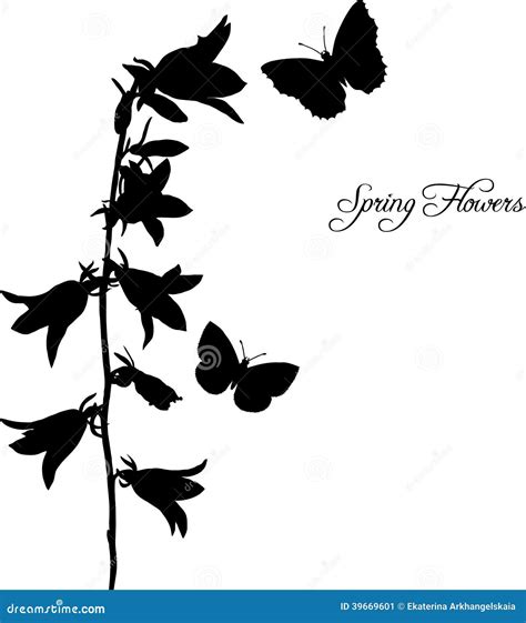Silhouettes Of Flowers And Butterflies Stock Vector Illustration Of