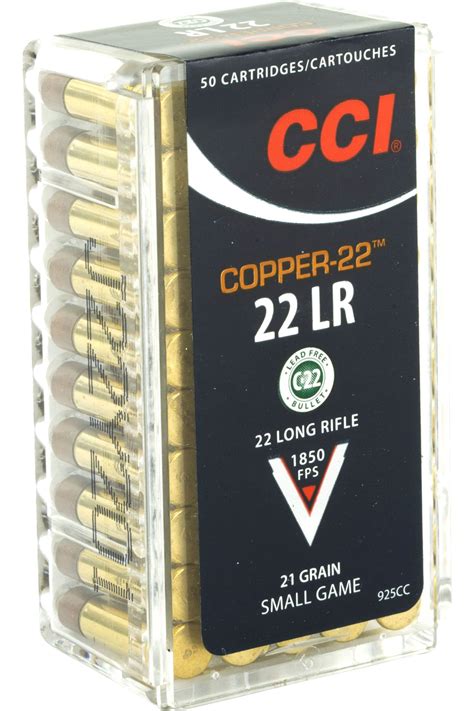 Cci 22lr Ammunition Copper 22 21 Grain Copper Hollow Point Lead Free 50