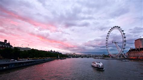 Uk England London Capital Ferris Wheel Night Building