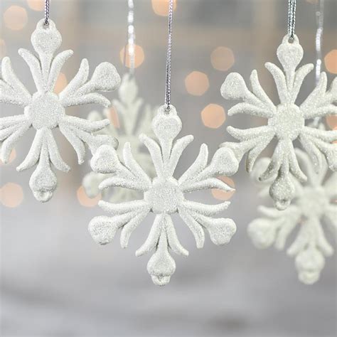 White Glittered Snowflake Ornaments Snow Snowflakes Glitter