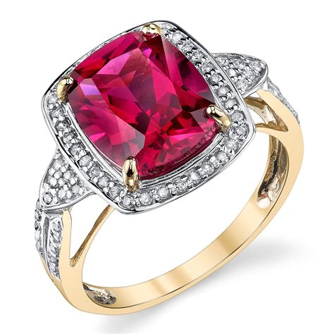 Lab Created Ruby Ring Surrounded By 19ctw Diamonds In 14kt Yellow Gold
