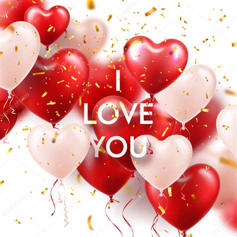 Fondo del día de San Valentín con globos de corazón rojo blanco y ...