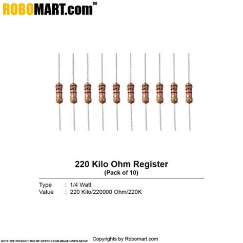 Buy 220 Kilo Ohm 14 Watt Resistor Resistance Online India