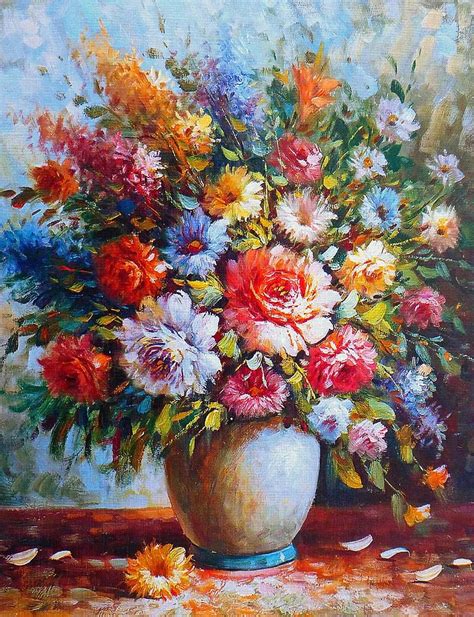 Oil Painting Painting Art Artwork Flowers Bouquet Vase Colorful