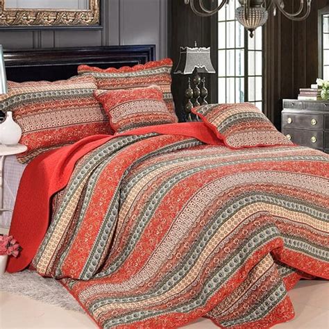 Boho Quilted Bedspread 3 Piece King Size Soft Cotton Patchwork