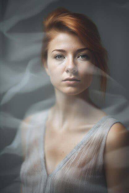 premium ai image multiple exposure blurred shot of a beautiful woman standing against a gray