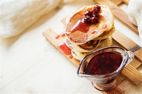 Stack Of Pancakes With Jam And Sugar Stock Photo Image Of Orange