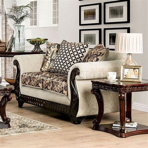 Caldiran Sofa Sm6426 In Beige And Brown Chenille Fabric Woptions