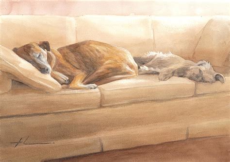 Dogs Sleeping On Couch Watercolor Portrait Painting By Mike Theuer Pixels