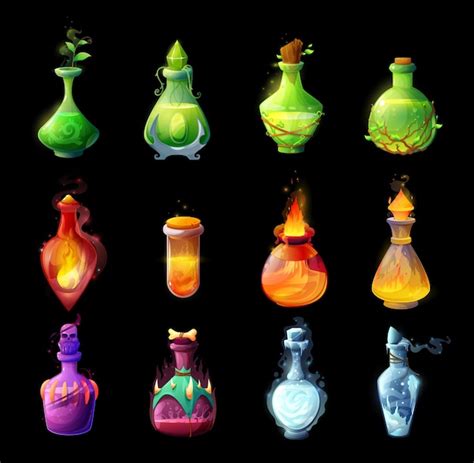 Premium Vector Cartoon Magic Potions Bottles Game Design Icons