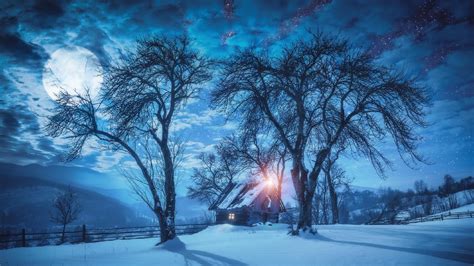 Winter Cabin Under A Fullmoon Image Id 245649 Image