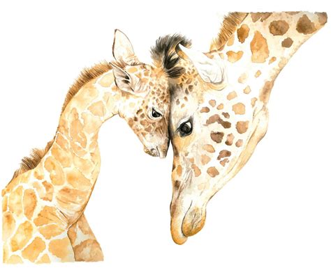 Mama And Baby Giraffe Print Original Watercolor Giraffe Nursery Print