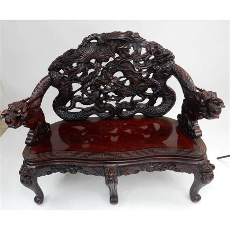 Chinese Export Carved Rosewood Dragon And Phoenix Bench Chairish