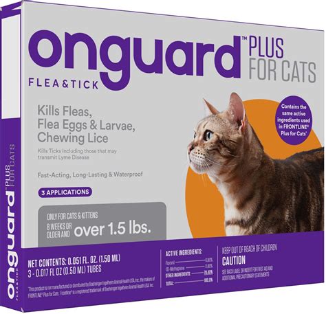 Onguard Plus Flea And Tick Spot Treatment For Cats Over 15 Lbs 3 Doses