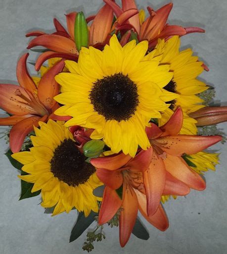 Sunflowers And Rust Orange Asiatic Lilies Candlelight Floral And Ts