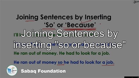 Joining Sentences By Inserting So Or Because English Lecture Sabaq