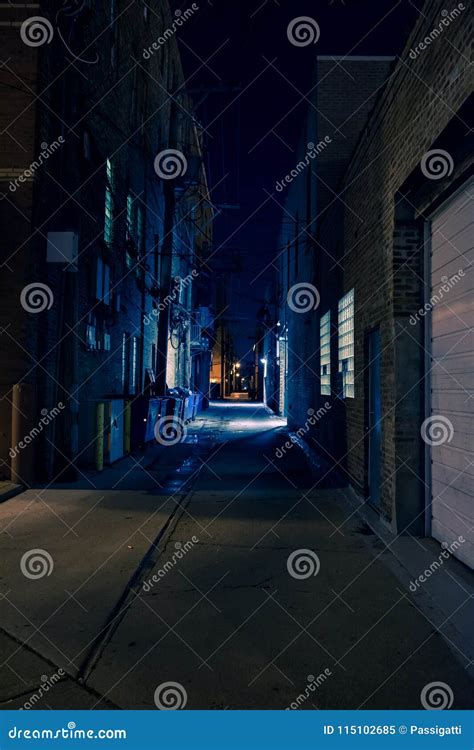 Dark And Eerie City Alley At Night Stock Image Image Of Back