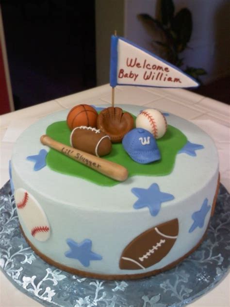 One of the most perfect ways to celebrate a new little boy coming into this world is a football themed baby shower. Sports Themed Baby Shower Cake | Sports baby shower ...