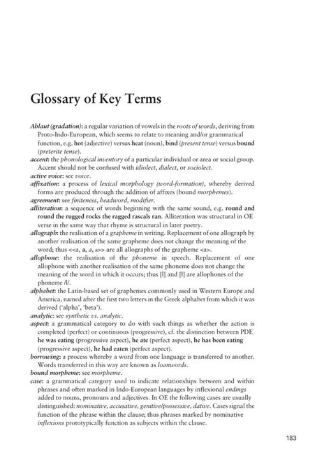 Glossary Of Key Terms Old English