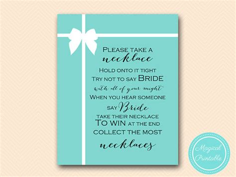 Don T Say Bride Necklace Game Guessing Game By Magicalprintable Wedding Games Signs Wedding