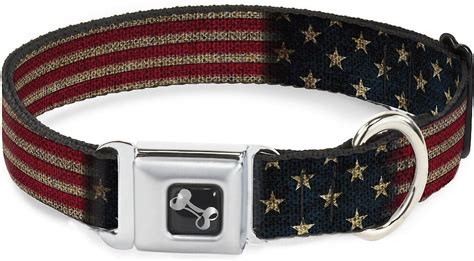 Buckle Down Vintage Us Flag Polyester Seatbelt Buckle Dog Collar Wide