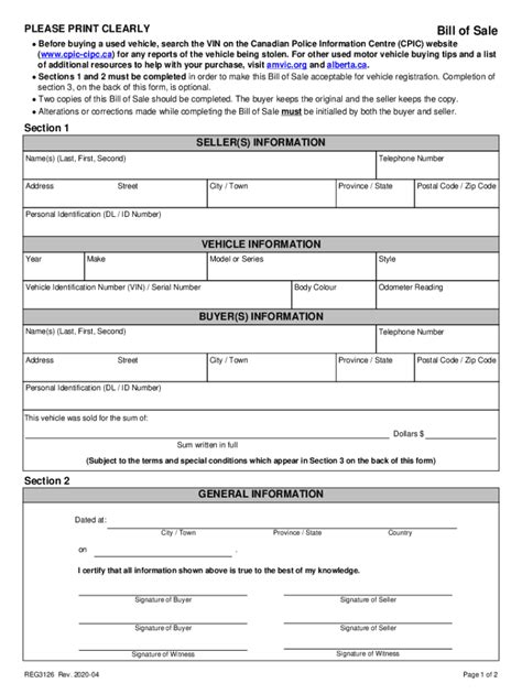 Alberta Bill Of Sale Fill Out And Sign Online Dochub