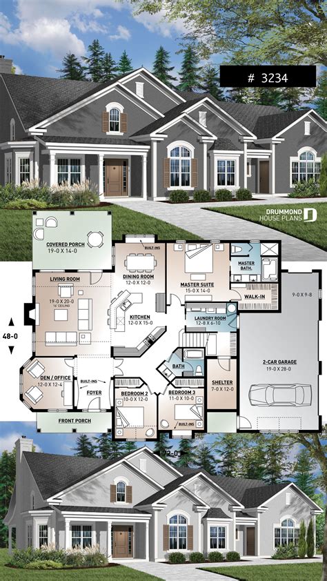 These split bedroom plans allow for greater privacy for the master suite by placing it across the great room from the other bedrooms or on a separate floor. 3 to 4 bedroom ranch home plan, split bedrooms, large ...