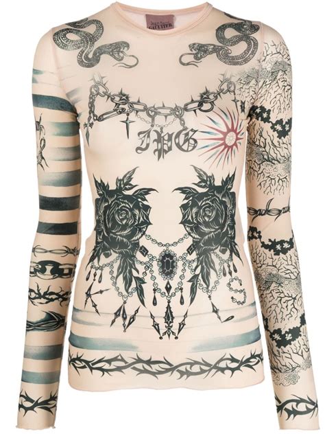 Jean Paul Gaultier X KNWLS Tattoo Print Sheer Top Farfetch